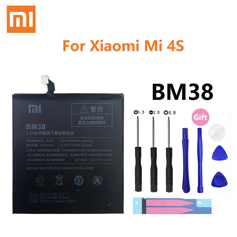 

100% Оригинальная батарея Xiao mi BM38 3260mAh для Xiaomi 4S Mi4S M4S, высококачественные сменные батареи для телефона