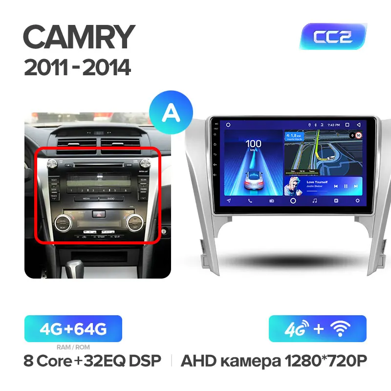 TEYES CC2 Штатная магнитола для Тойота Камри 8 50 Toyota Camry 8 50 55 2011 2012 2013 Android 8.1, до 8-ЯДЕР, до 4+ 64ГБ 32EQ+ DSP 2DIN автомагнитола 2 DIN DVD GPS мультимедиа автомобиля головное устройство - Цвет: Camry 8 CC2 64G A