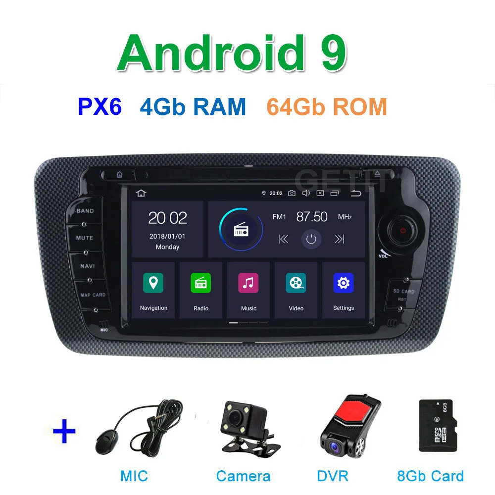 DSP PX6 CAM DVR SD DSP 64G PX6 Android 9 Автомобильный DVD стерео радиоплеер gps для сиденья Ibiza с WiFi BT видео - Цвет: DSP PX6 CAM DVR SD