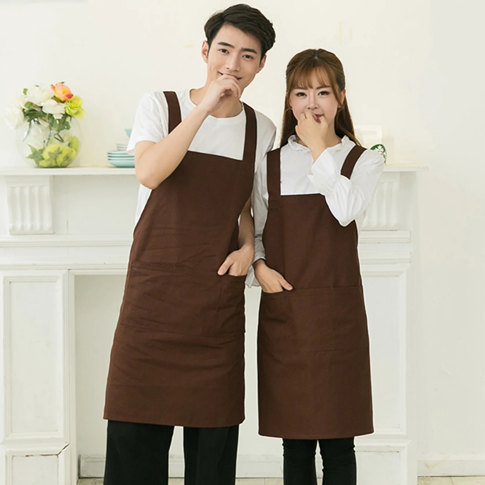 

Solid Color Cooking Apron Kitchen Chef Uniform BBQ Hairdresser Chef Bibs Adjustable Apron Dress Washable Workshop Pinafore