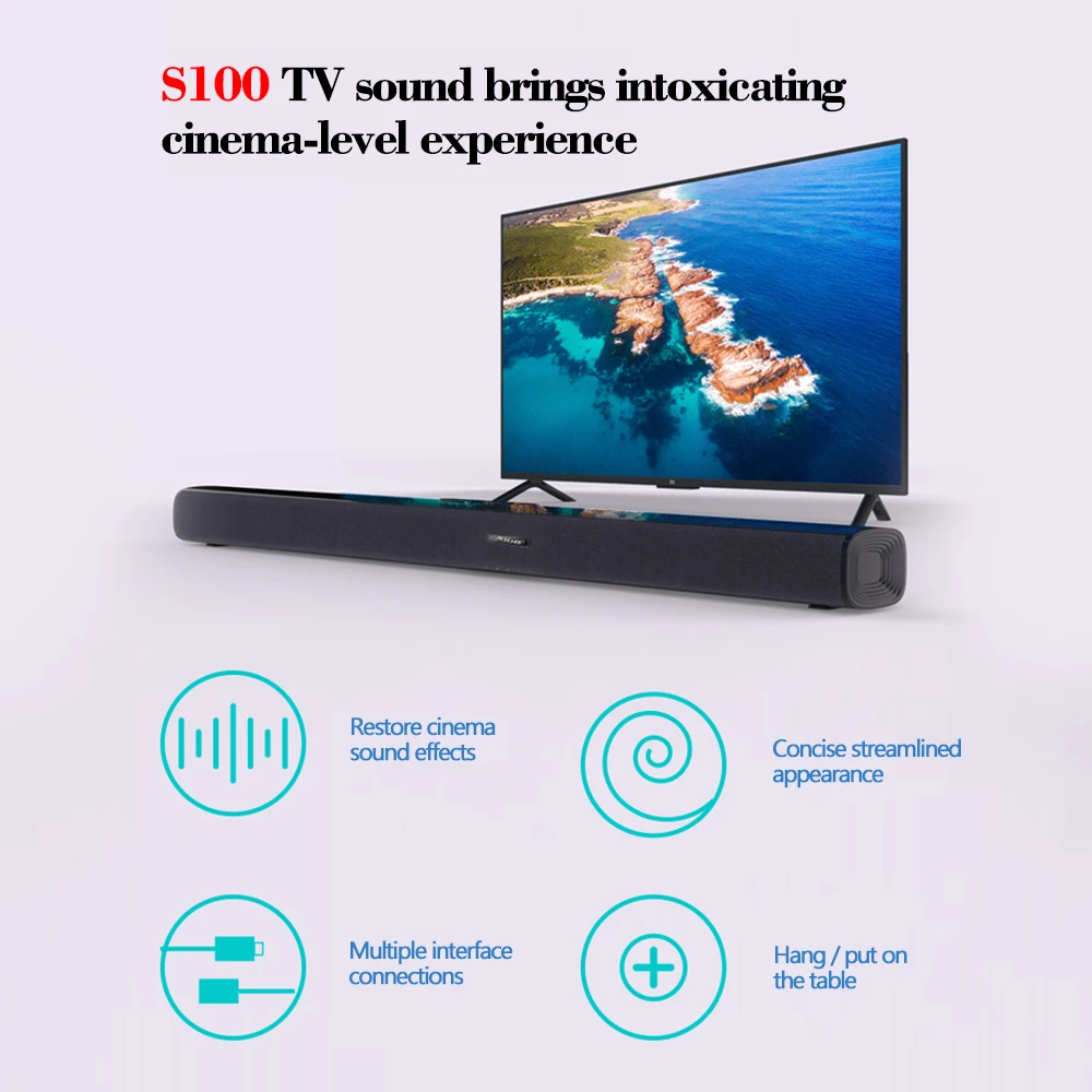 S100 ТВ Саундбар Bluetooth 4,2 динамик беспроводной Звук бар HiFi стерео динамик с пультом дистанционного управления Часы Дисплей для домашнего кинотеатра