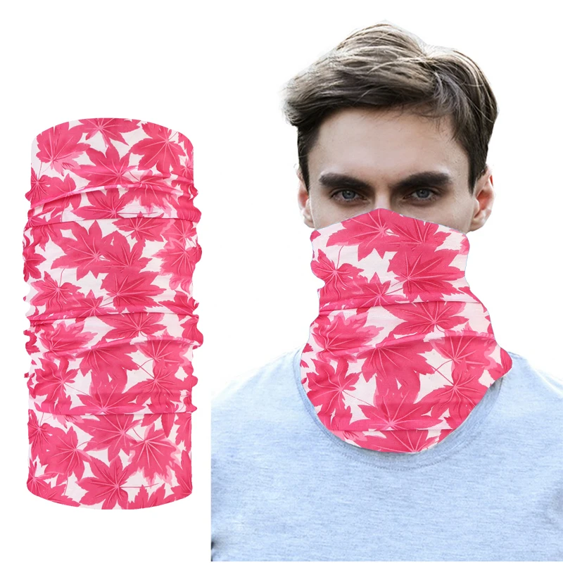 

Creative Design Pink maple leaf Scarf Pattern Cool Turban Men Motorcycle Headband Elastic Wrist Band Multifunctional Bandana