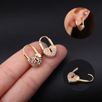 1pc gold rainbow cz love lock hoop earrings for women ear buckle trend ear bone nose piercing helix cartilage rook jewelry