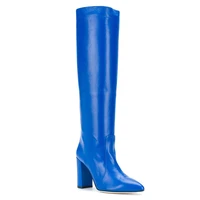 winter womens fashion long boot large size thick high heel knee boots pure blue genuine leather rome shoes woman botas mujer