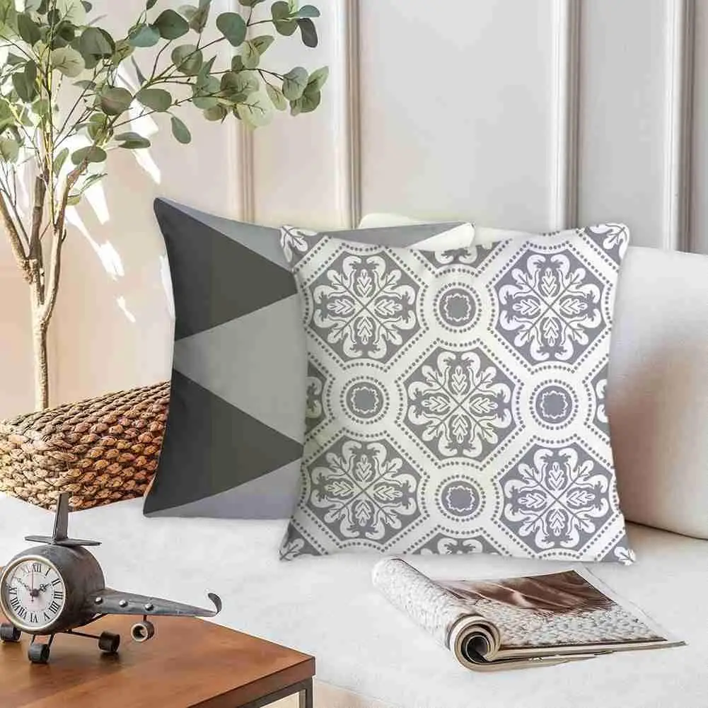 

Gray Striped Geometric Cushion Cover Polyester 45*45cm Decorative Pillowcase Home para Sofa Pillow Bedroom Cover Cojines A8E7