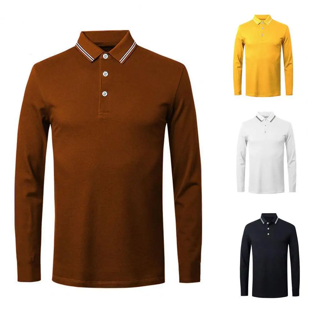 

Autumn winter t shirt Men Solid Color Long Sleeve T-shirts Turn Down Collar Base T Shirts for men casual tshirt tees pullover