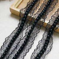 3 yards vintage 3d pearl black embroidery beaded tulle lace trim beads applique ribbon trim for costume dress sewing supplies