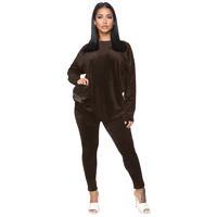 2022 autumn winter women casual velvet 2 piece set female full sleeve solid crew neck pullover and long pants suits tracksuit