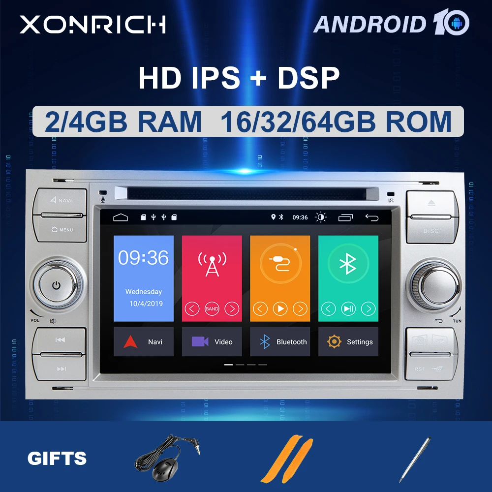 Автомобильный радиоприемник 4 Гб + 64 ГБ Android 10 GPS DVD для Ford Focus 2 Fiesta Mondeo C Max S Fusion Transit