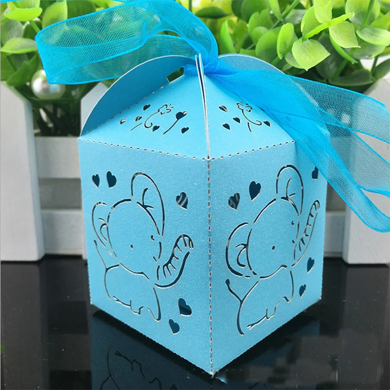 

10pcs Laser Cut Elephant Hollow Carriage Favors Box Gifts Candy Boxes With Ribbon Baby Shower Wedding Birthday Party