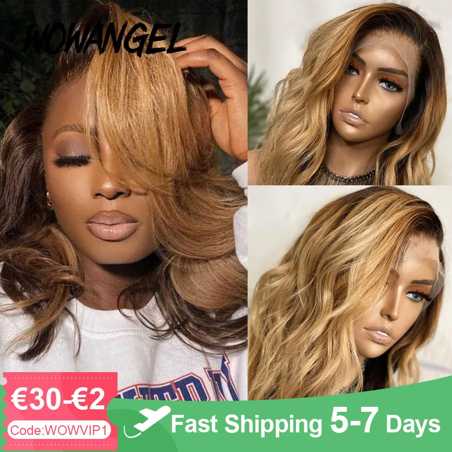 

Highlight Wigs Human Hair Honey Blonde Bob Wig Wavy Hair 13x4 Lace Front Human Hair Wigs Brazilian Remy Colored Lace Closure Wig