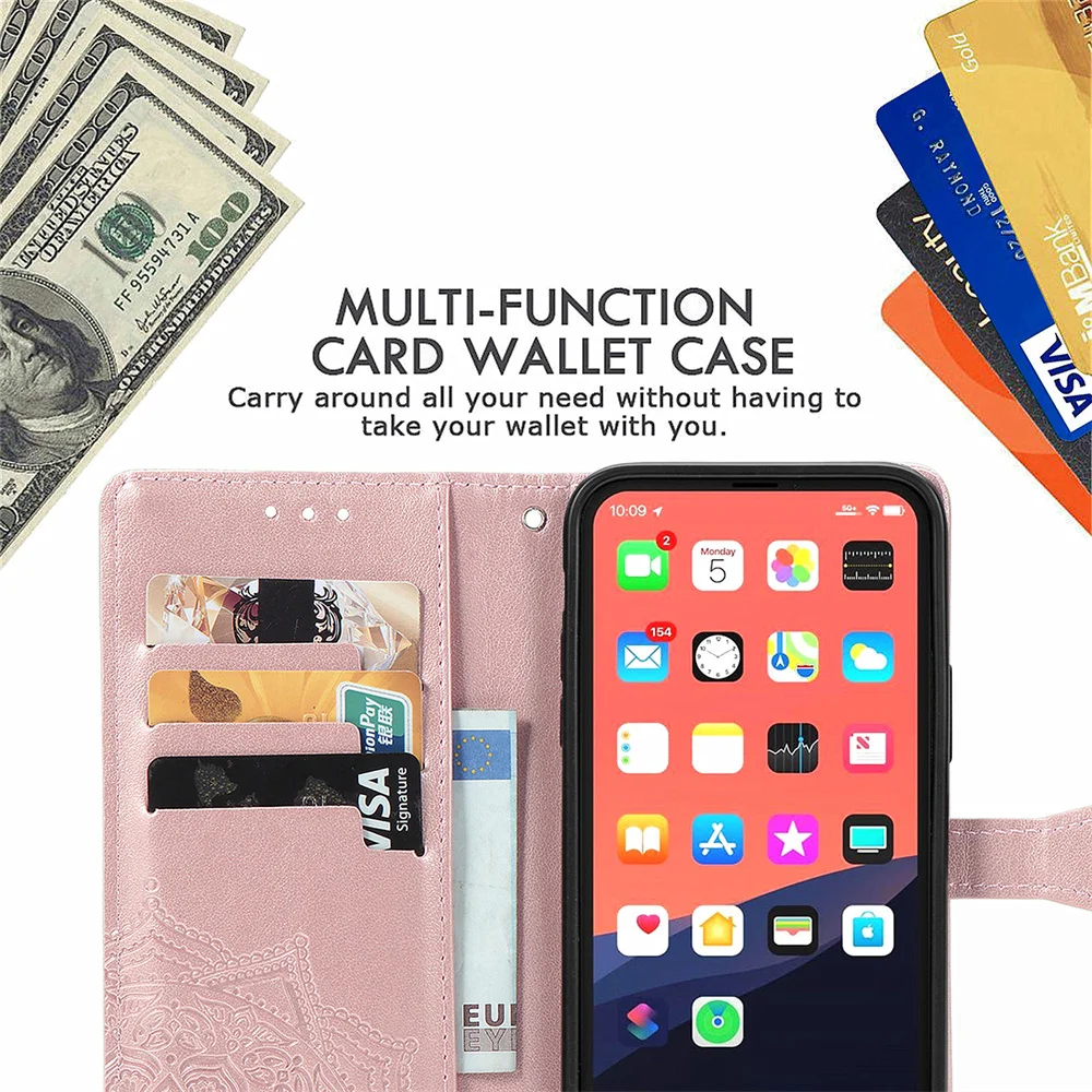 Кожаный чехол-кошелек с откидной крышкой Мандала для iPhone 11 12 13 Pro Max отделение карт