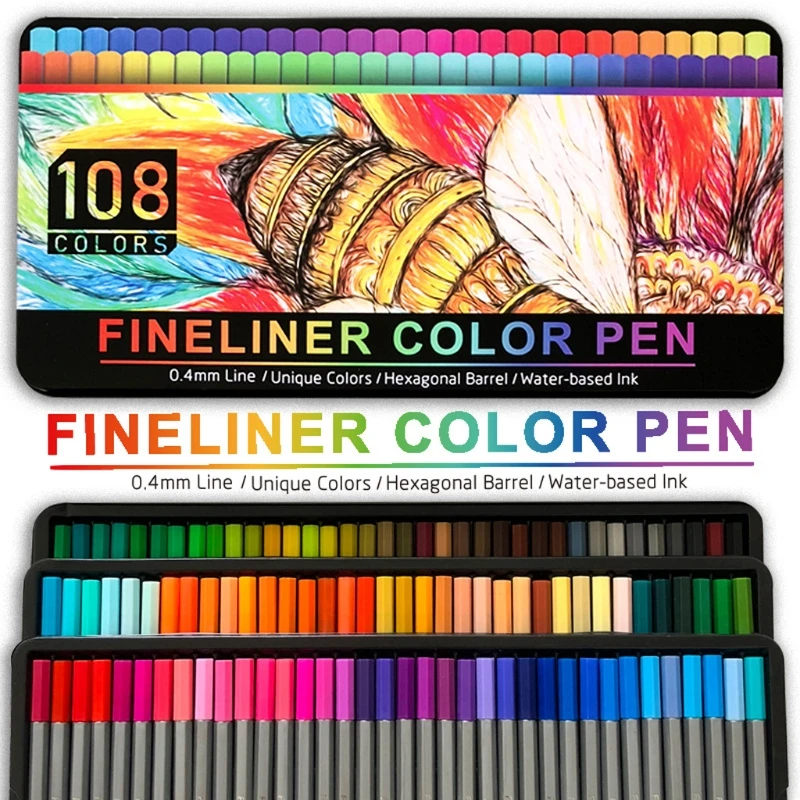

108 Fineliner Pens Colored Fine Tip Markers 0.4 mm Fine Point Pens Felt Tip Pens