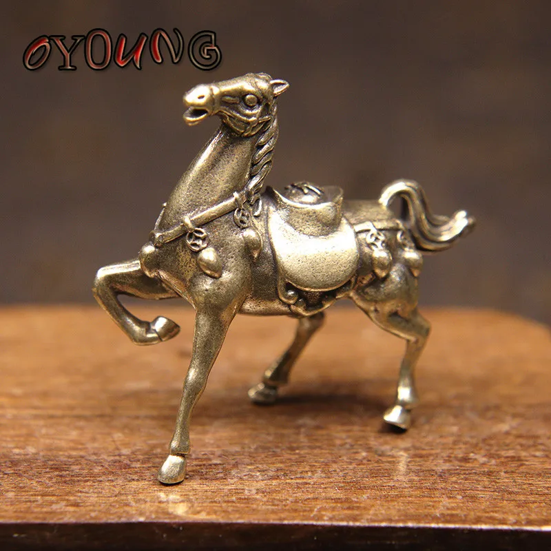 Винтажная латунная Военная лошадь маленькое настольное украшение фигурки
