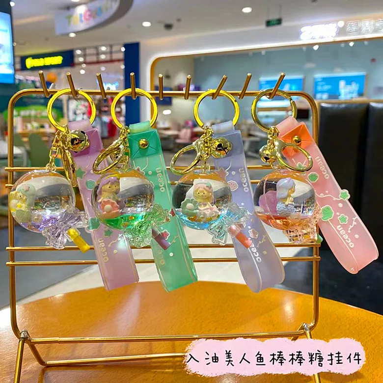 

Fashion Moving Liquid Keychain Cute Princess Quicksand Bottle Key Chains Bag Car Keyring Jewelry Lovely Girls Lollipop Keychain