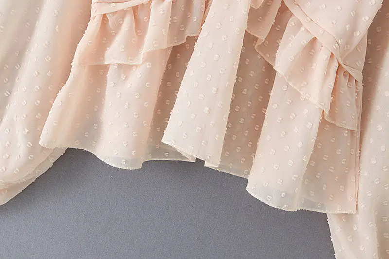

new women v neck dots design cascading ruffles Shirts blouses women lantern sleeve chiffon roupas femininas chemise shirt LS4157