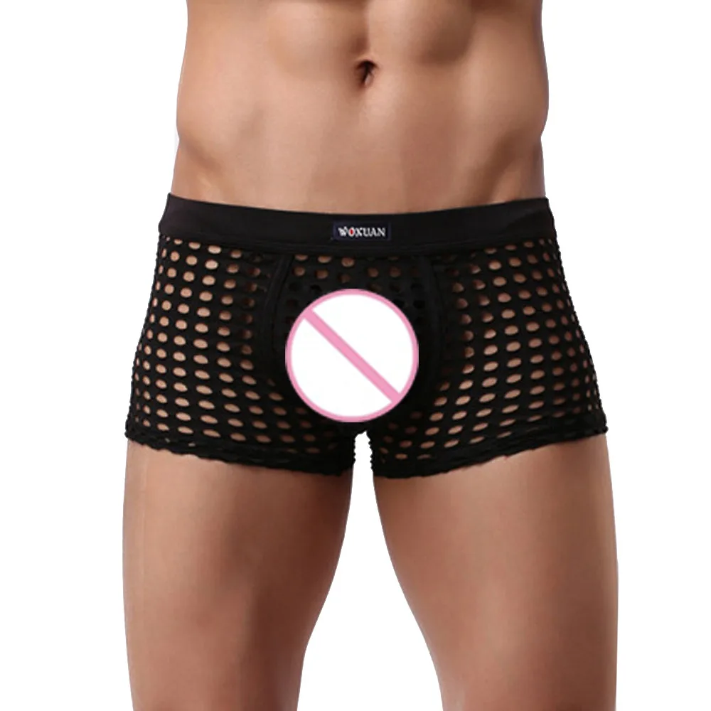 Модное сексуальное нижнее белье мужские сетчатые боксерские шорты спортивные