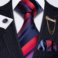 new men wedding tie gold brooch set red striped silk tie for men necktie handkerchief cufflink barry wang designer tie gs 5258