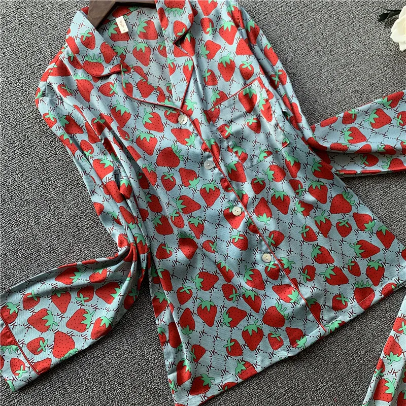 Весенние женские шелковые атласные пижамы комплекты со штанами ночные рубашки 2