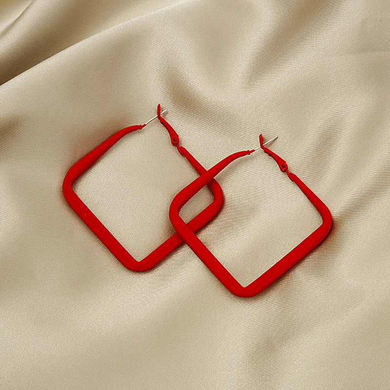 

Silver Needle Exaggerated Spray Paint Net Red Personality Square Frosted Earrings Retro Pure Color Geometric Earrings Earrings