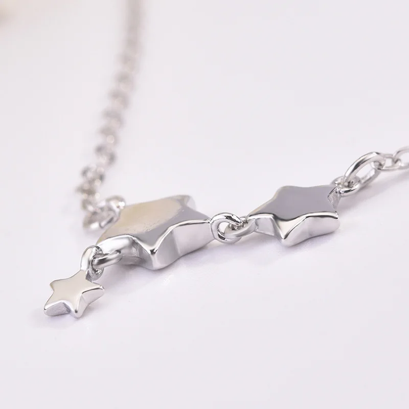 

OMHXZJ Wholesale European Fashion Hot Woman Girl Party Birthday Wedding Gift Three Stars 18KT White Gold Pendant Necklace NA249