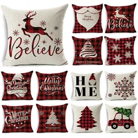 2021 new pillowcase cartoon plaid cushion cover throw linen pillow case merry christmas gifts home office living room 45x45cm