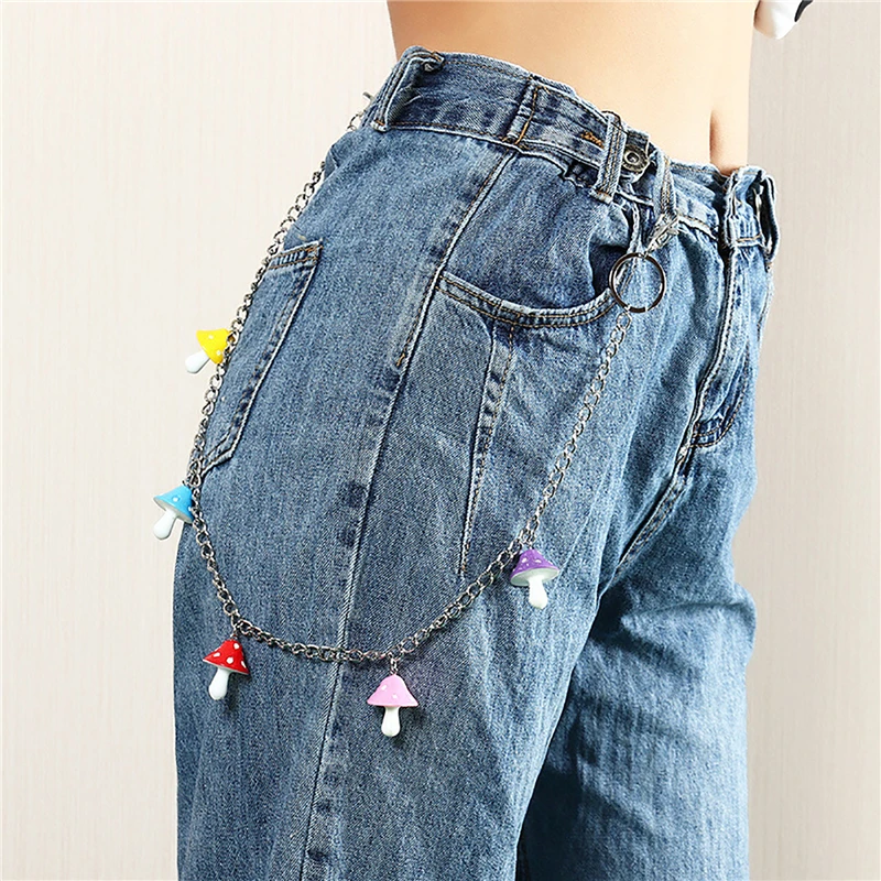 

Cute Colorful Mushroom Pendant Keychain For Women Girl Vintage Harajuku Punk Cool Plant Waist Pants Key Chain Trendy Jewelry New
