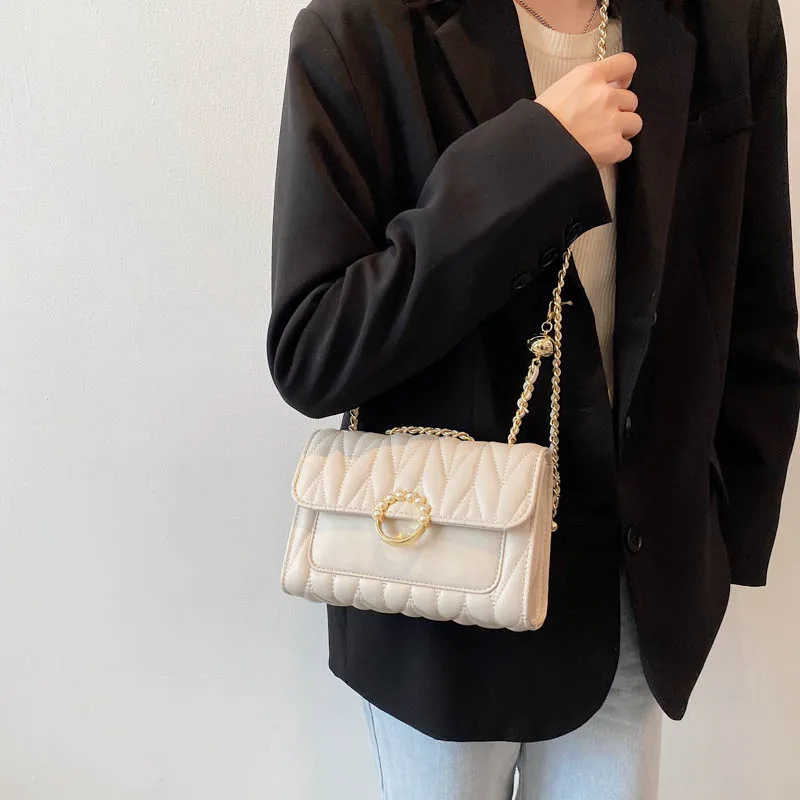 

Square Cossbody Bag 2021 New High Quality PU Leather Women's Designer Handbag Round Lock Chain Shoulder Messenger Bag and Purses