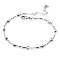 classic simple womens 925 silver anklet minimalist round beads ankle 925 silver summer beach jewelry sandals accessories