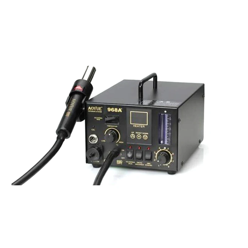 

220V AOYUE 968A+ SMD soldering station, Hot Air Gun, Solder Iron, Smoke Absorber 3 in 1, dual digital display