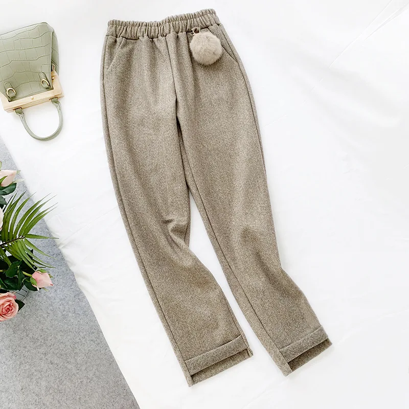 KINOMI Осень Зима OL Стиль женские толстые шерстяные шаровары Высокая талия
