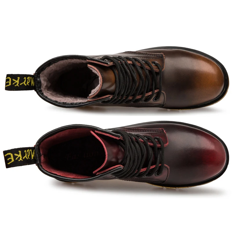 Новинка сезон осень зима модная мужская кожаная обувь высокие теплые плюшевые