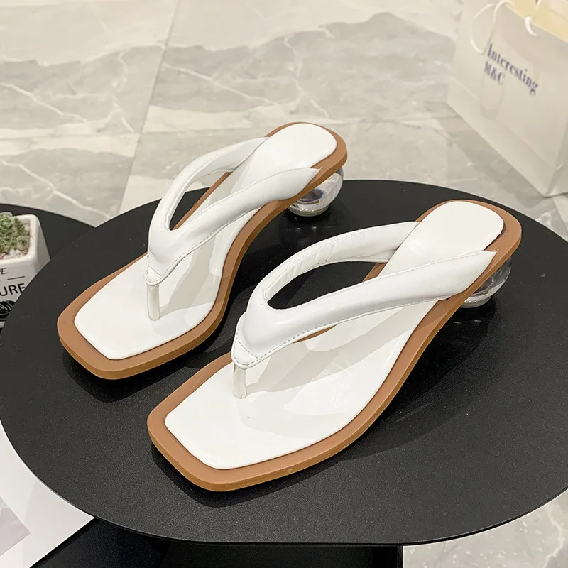 

Shoes Women Female Slippers Transparent Heel Med Slides Square heel Rubber Flip Flops Fashion Soft 2021 Block Hawaiian Luxury