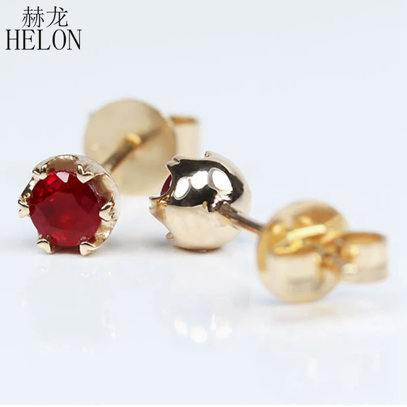 HELON, 14 к, розовое золото, 0,4-0.46ct, натуральный рубин, Обручальные, свадебные, женские, уникальные, изысканные, Модные Ювелирные серьги-гвоздики