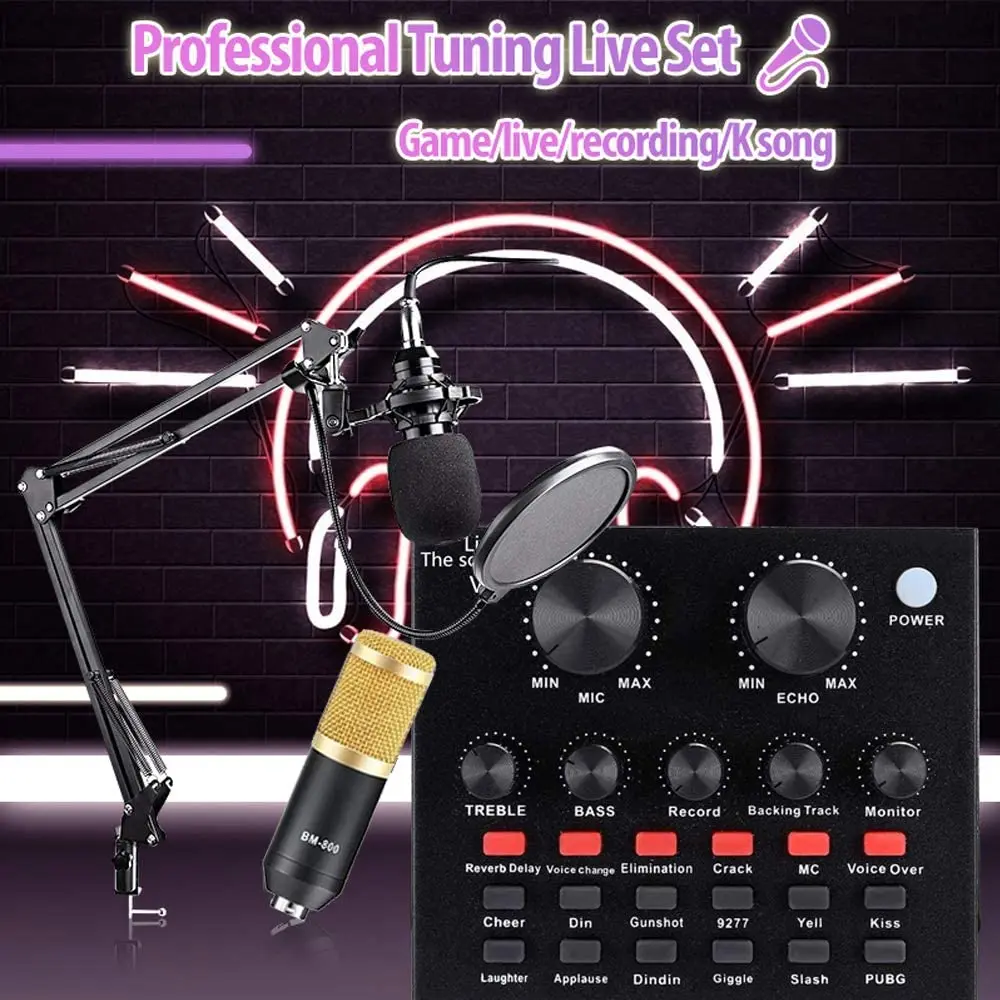 Condenser Microphone Bundle,BM-800 Mic Kit with Live Sound Card, Adjustable Mic Suspension Scissor Arm, Metal Shock Mount