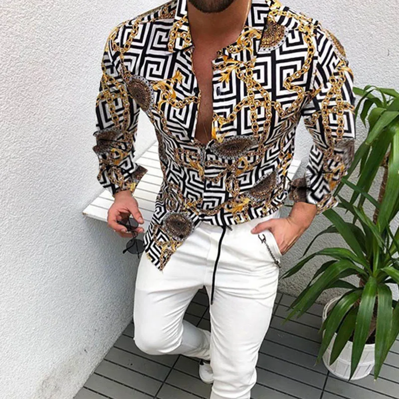 

Fashion Printed Shirt Single-Breasted Cardigan Long Sleeve Shirt Men 2021 Hot Sale Men's Clothing Casual Streetwear Blouse Y
