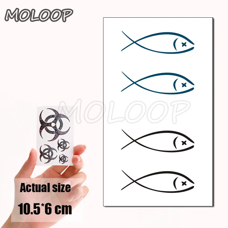 

Water Transfer Tattoo Black Cartoon Fish Tattoo Body Art Waterproof Temporary Fake Flash Tattoo for Man Woman Kid 10.5*6cm