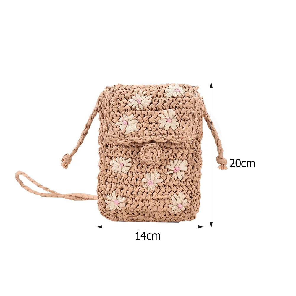 

Summer New Fashion Women Floral Woven Shoulder Crossbody Messenger Bag Casual Ladies Summer Vacation Mini Handbags Phone Bag