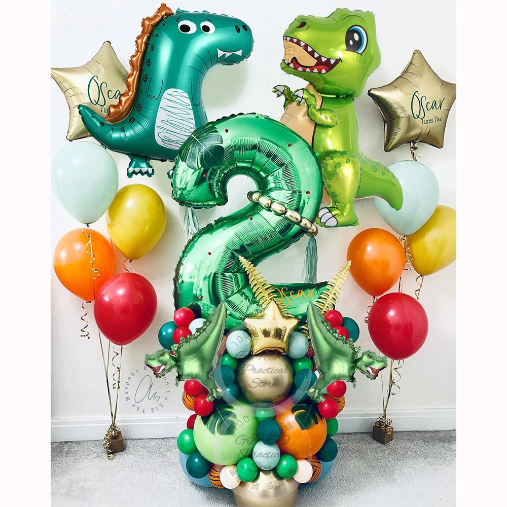72Pcs Jungle Dinosaur Balloons Dark Green Latex Balloon Set with 32inch Number Globos Kids Birthday Jurassic Dragon Party Decor