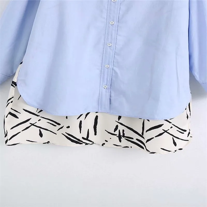 

Za 2020 Patchwork Long Shirt Women Lapel Collar Long Sleeve Plus Size Top Female Front Button High Street Shirts Harajuku