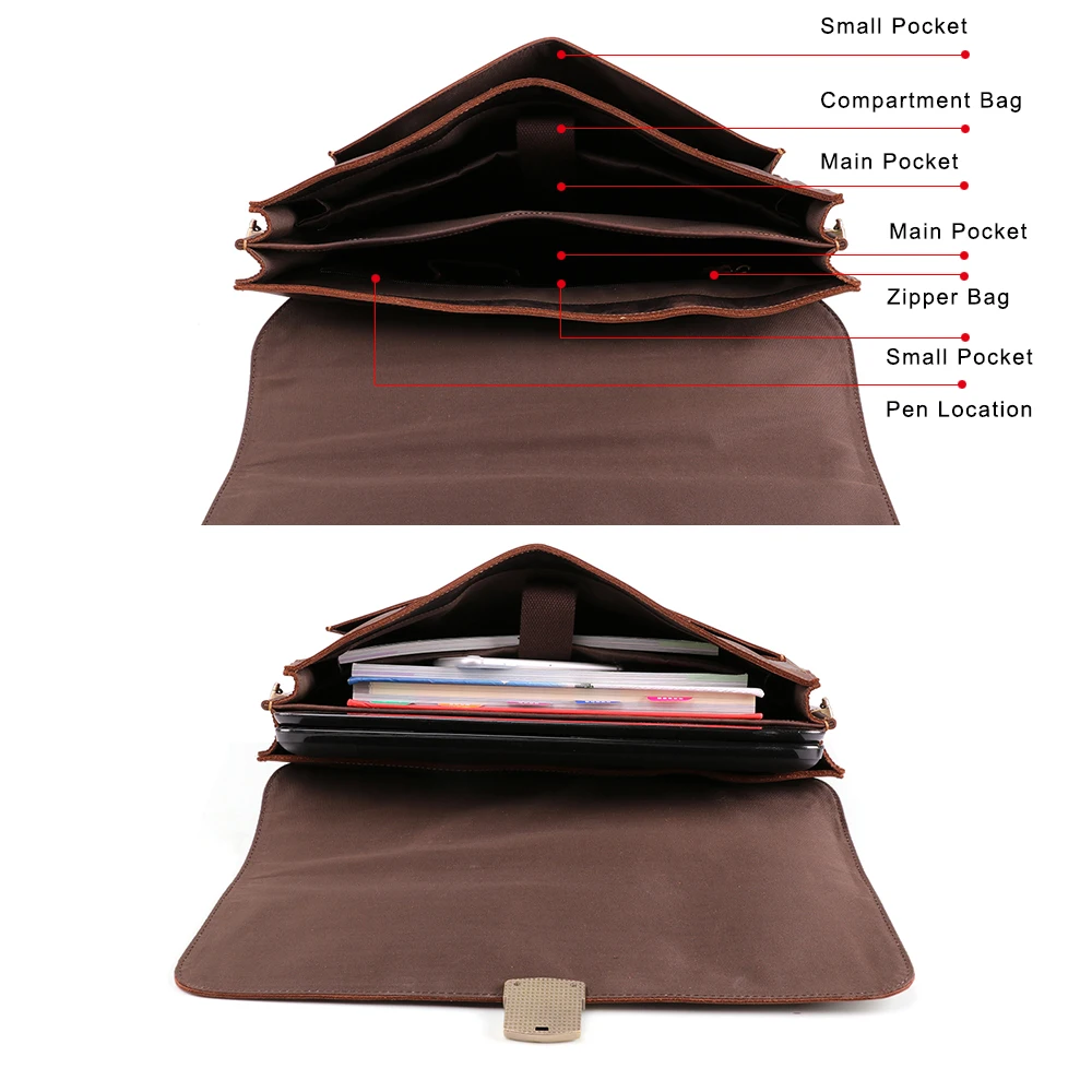 Men Crazy Horse Genuine Leather Men's Briefcase Vintage Messenger Shoulder crossbody Bag Men's Business Laptop Handbag For Male