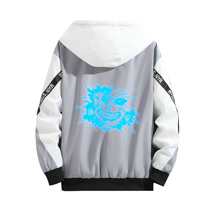 

Thick Jacket Tokyo Ghoul Cosplay Hoodie Role Kaneki Ken Luminous Print Gray Splicing Student Winter Coat Cotton Zipper Hooded