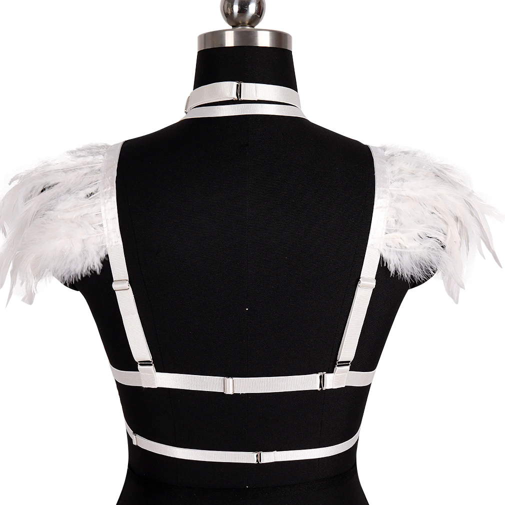 

Fetish Feather Sexy Women's Underwear Erotic Lingerie Gothic Cage Bra Goth Harness Stockings Belt Harness Fashion Rave Wear