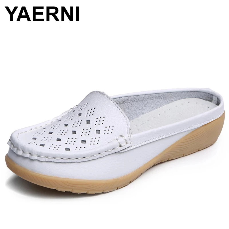

YAERNI Cut-Outs Summer Woman Shoes Genuine Leather Women Flats Hollow Women's Loafers Soft Mother Moccasin Shoe Size 35-41