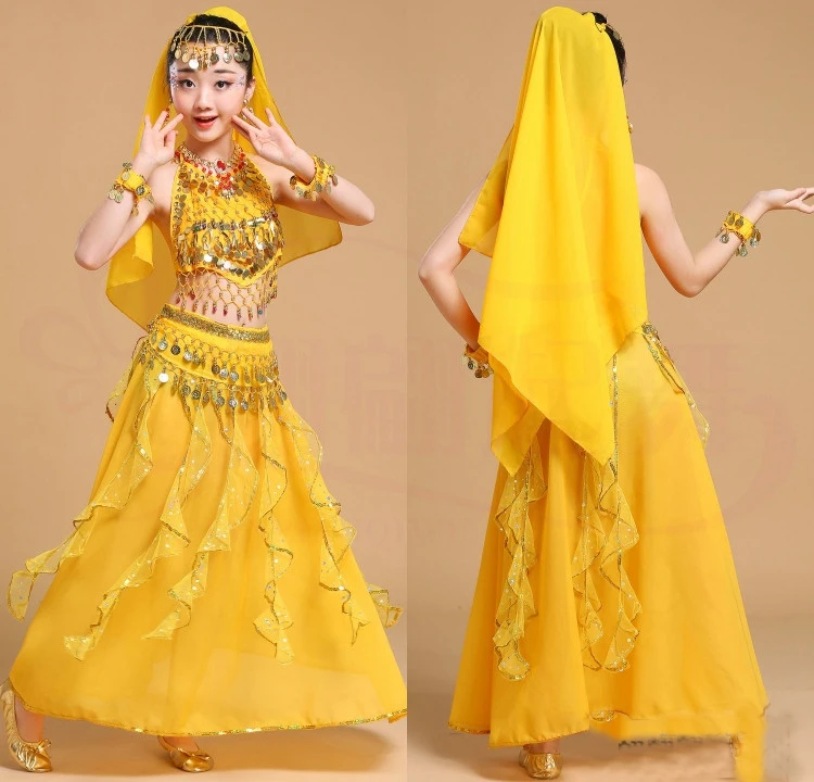 5pcs Kid Belly Dancing Costumes Set Top Shirt+Head Scarf +Bracelet+Waist Chain+Skirts Stage Performance Girls Outfits 4-10T | Детская