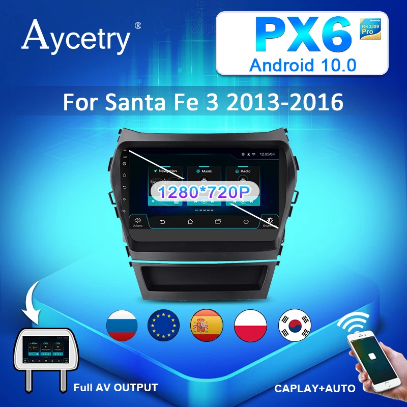 Автомобильный радиоприемник для Hyundai Santa Fe 3 IX45 2013 2017 2din Android 10 интеллектуальный