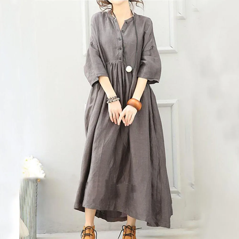 

New Large Size Women Dress 2021 Hot Korean Style Buttoned Loose Mid-length Fashion Big Swing Casual Dresses
