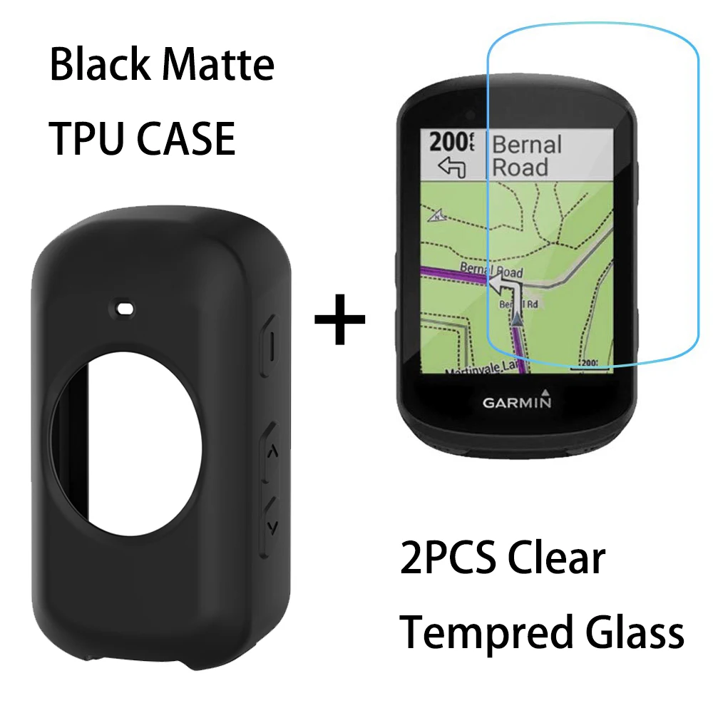 For Garmin Edge 830 530 1030 130 Plus GPS Bike Slip-proof Anti-knock Silica Gel Case +2PCS Clear Tempered Glass Screen Protector