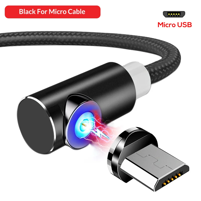For Micro USB Black TOPK Магнитный usb кабель для зарядки Micro USB кабель для iPhone samsung huawei usb type C Магнитный зарядный кабель кабели для мобильных телефонов - Color: For Micro USB Black