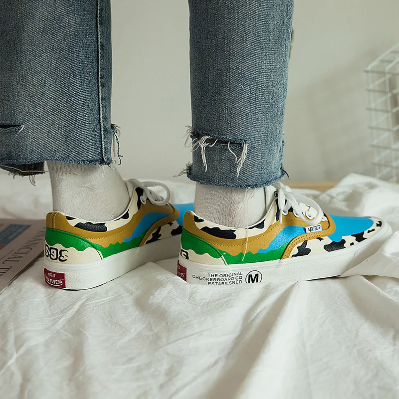 

New Fashion Women Sneakers Canvas Cow Print Comfortable Women Skateboard Shoes Spring Autumn Designer Sneakers Women Espadrilles